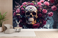 Floral Skull Halloween graveyard wallpaper