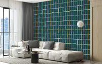 Contemporary dark green wallpaper with artistic lines
