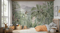 Monkey-themed tropical wallpaper design
