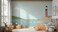 Soft pastel lighthouse wallpaper mural
