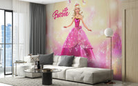 Barbie-themed pink dress mural for girls' bedrooms
