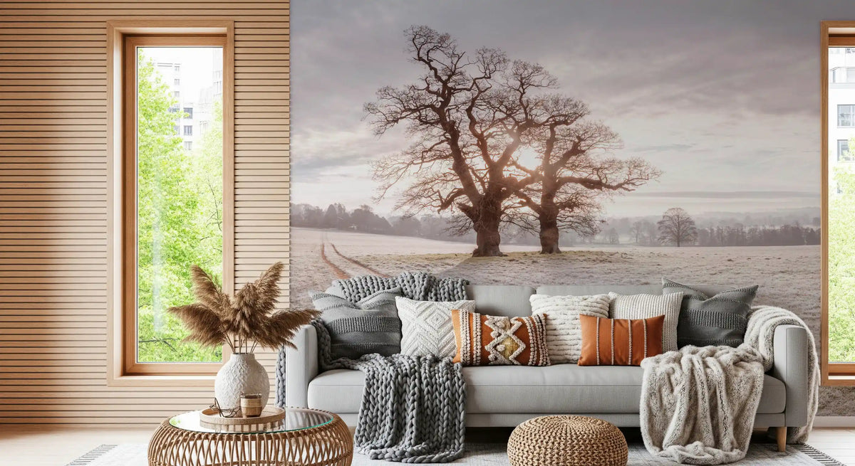Misty Morning Meadow Wall Mural