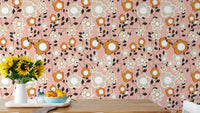 Floral pink wallpaper with light white blossoms
