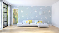 Blue wildlife wall mural design
