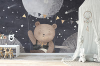 Bear and balloon night wall mural
