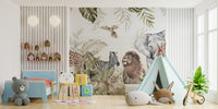 Soft Watercolor Jungle Animals Wallpaper for Kids Room
