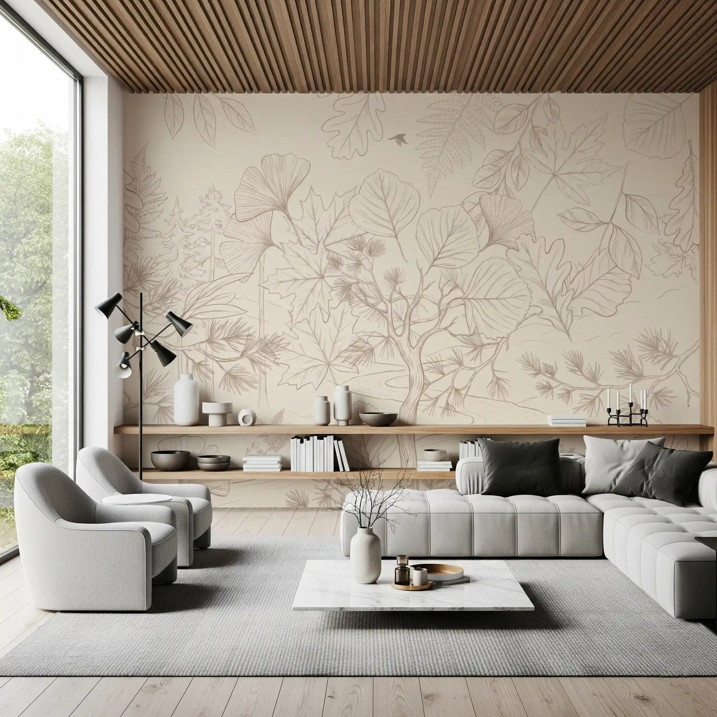 Serene Forest Sketch Wall Mural