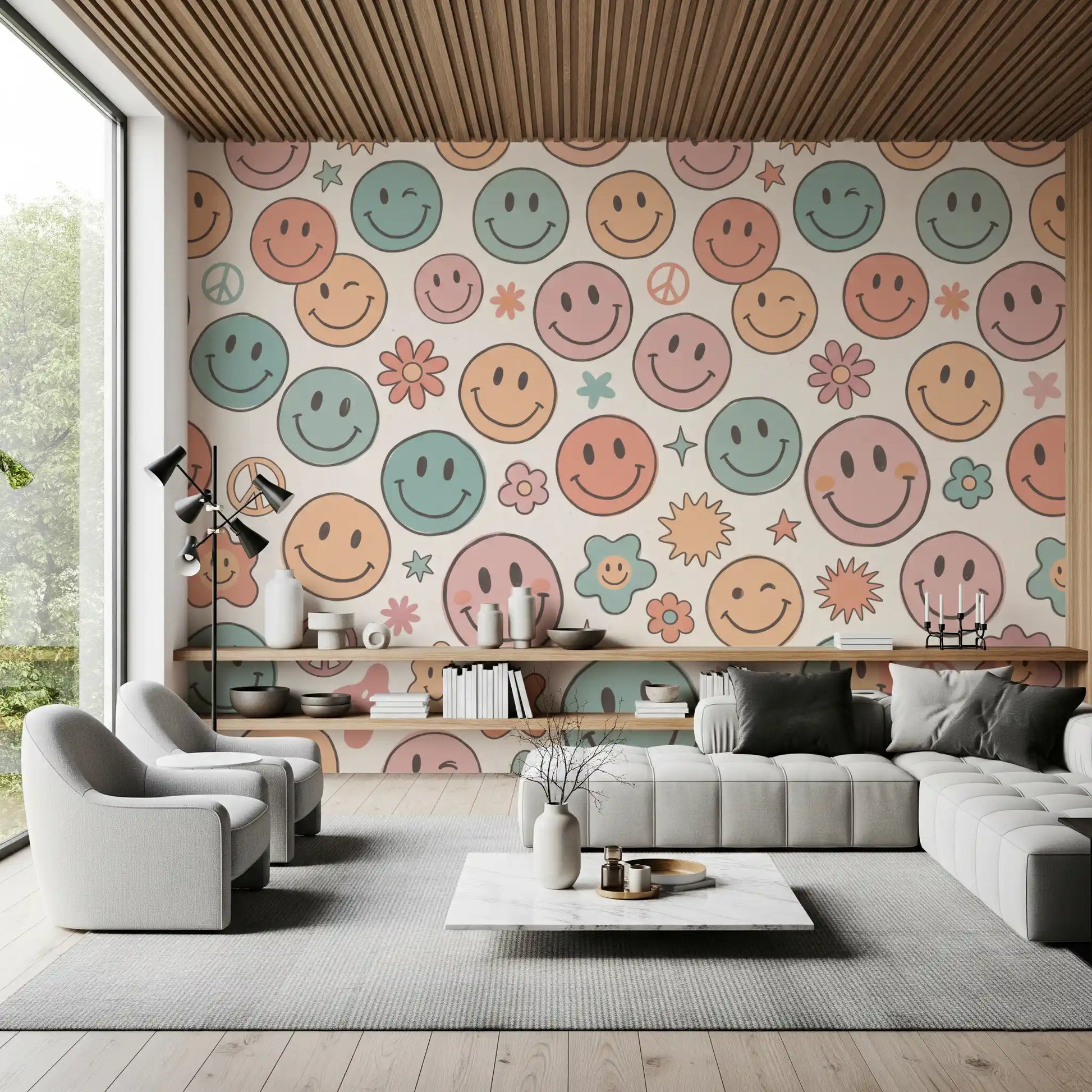 Retro Happy Face Groovy Smiles Wall Mural