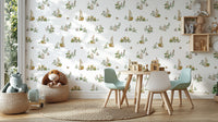 Soft pastel bunny garden wallpaper theme
