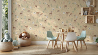 Beige woodland deer wallpaper mural
