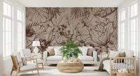 Monochromatic Botanical Line Art Wall Mural