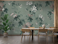 Elegant green chinoiserie wallpaper mural