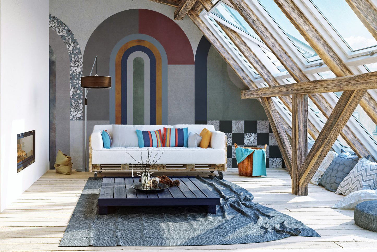 Bold arch design abstract wall mural
