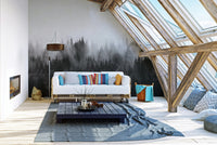 Tranquil pine forest wallpaper for a calming natural ambiance.
