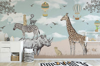 Playful savannah animal mural for children
