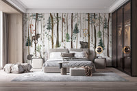 Fox & Bear in Snow Forest Wallpaper Mural - Giffywalls