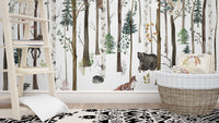 Fox & Bear in Snow Forest Wallpaper Mural - Giffywalls