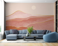 Elegant pink and gold mountain wall mural
