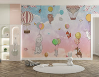 Fun kids’ wallpaper with animal balloons
