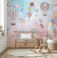 Animals in hot air balloons wall mural design
