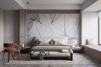 Black & White Large Veins Leaves Wallpaper Mural - Giffywalls