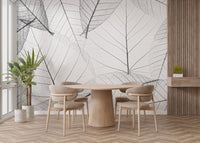 Large leaf veins wallpaper in monochrome
