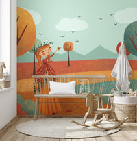 Autumn-themed Barbie landscape wallpaper with fairy