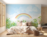 Blue & Green Watercolor Rainbow Kids Wall Mural - Giffywalls