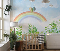 Blue & Green Watercolor Rainbow Kids Wall Mural - Giffywalls