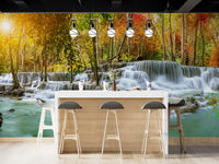 Natural Sparkling Waterfall Jungle Wallpaper Mural - Giffywalls