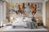 7 Fiery Running Horses Wallpaper Mural - Giffywalls