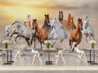 Powerful 7 horses mural in fiery tones
