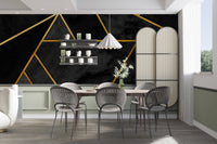 Black & Gold Geometric Mosaic 3D Wallpaper Mural - Giffywalls