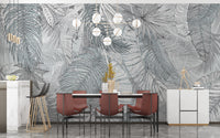 Grey & White Charcoal Leafy Illustrated Wallpaper Murals - Giffywalls