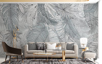 Grey & White Charcoal Leafy Illustrated Wallpaper Murals - Giffywalls