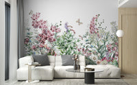 Charming herbs and wildflowers botanical wallpaper mural.