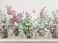 Wildflowers and herbs wallpaper mural for serene spaces.