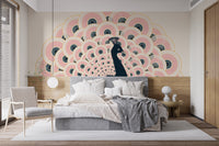 Pink Peacock Pattern Wallpaper Mural - Giffywalls