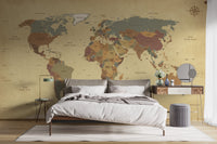 World Map Vintage Wallpaper Mural - Giffywalls