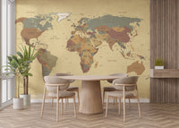 Elegant vintage-style map wallpaper for office walls.