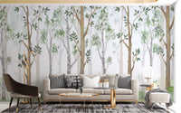 Soft forest green watercolor wallpaper mural design