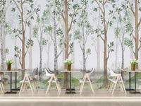 Forest green watercolor wallpaper mural for walls