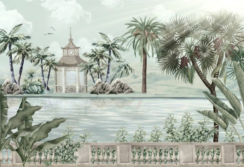 Watercolor Tropical Riverbank Wallpaper Mural