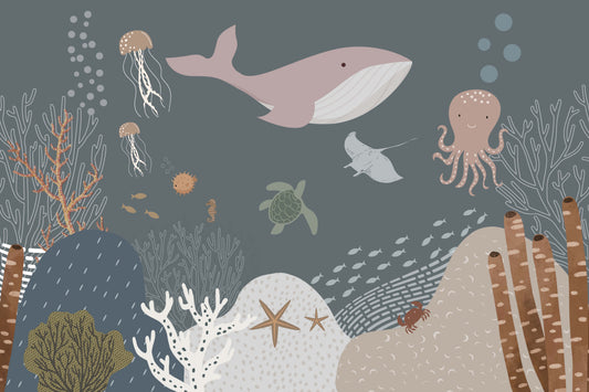 Underwater Sea Creatures Kids Room Wallpaper