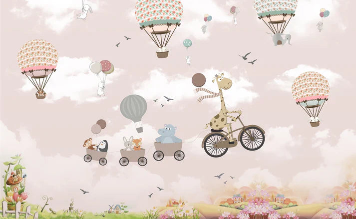 Pink Colour Sky Safari Balloon Animals Wallpaper Mural