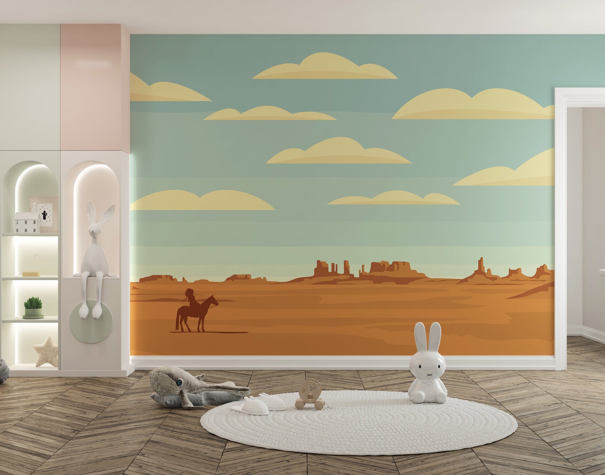Western cowboy mural for kids' rooms
