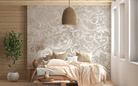 Vintage Beige Color Floral Pattern Wallpaper - Giffywalls