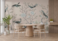 Cream Color Crane Birds on the Vintage Tree Wallpaper Mural - Giffywalls