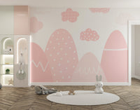 Minimalist pink mountain design for nursery wall decor.