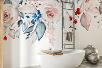 Watercolor Flower Mural in Soft Pink